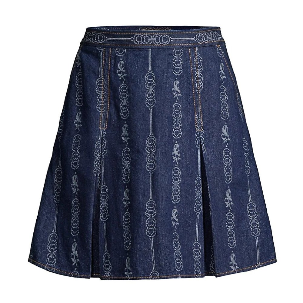 **SOLD** Tory Burch Gemini Jacquard Denim Mini A-Line Skirt, 0 XS, Retail $248